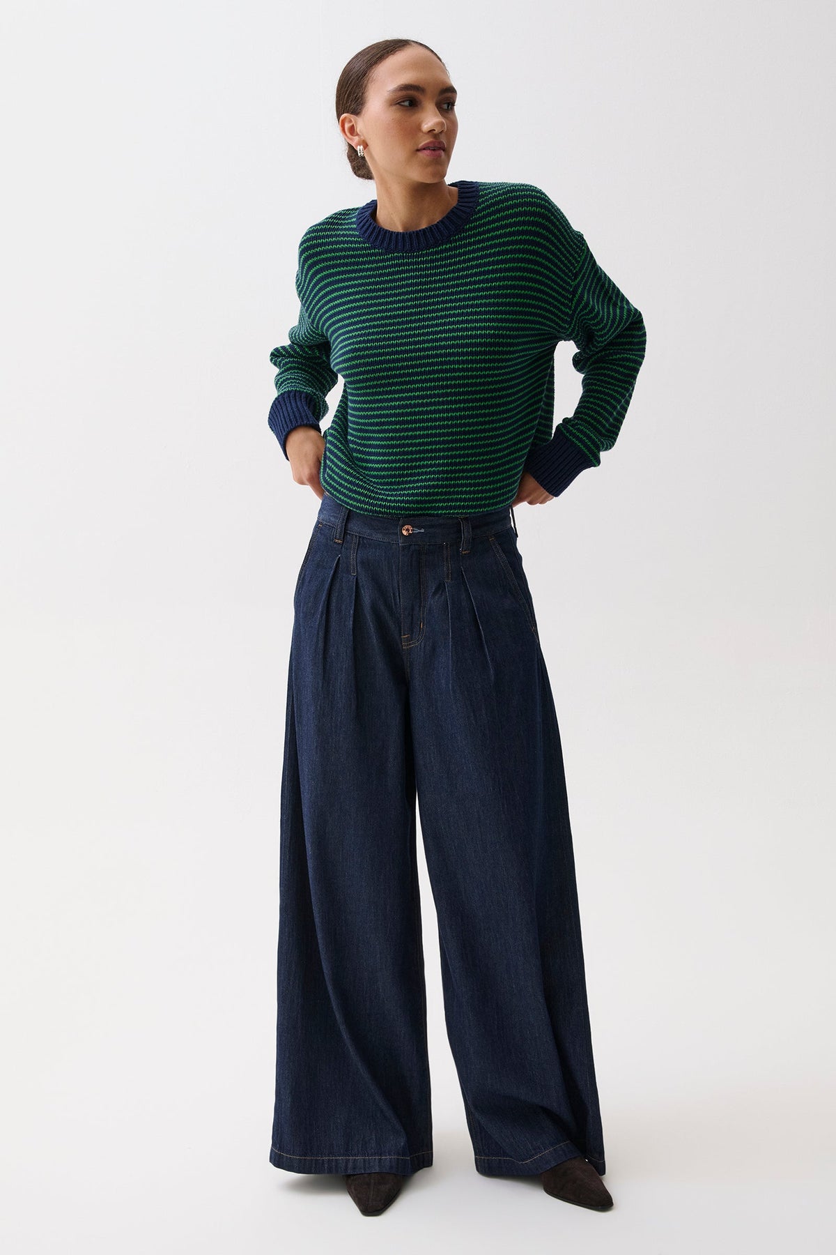 Pistola Delphine Pleated Denim Wide Leg - Force