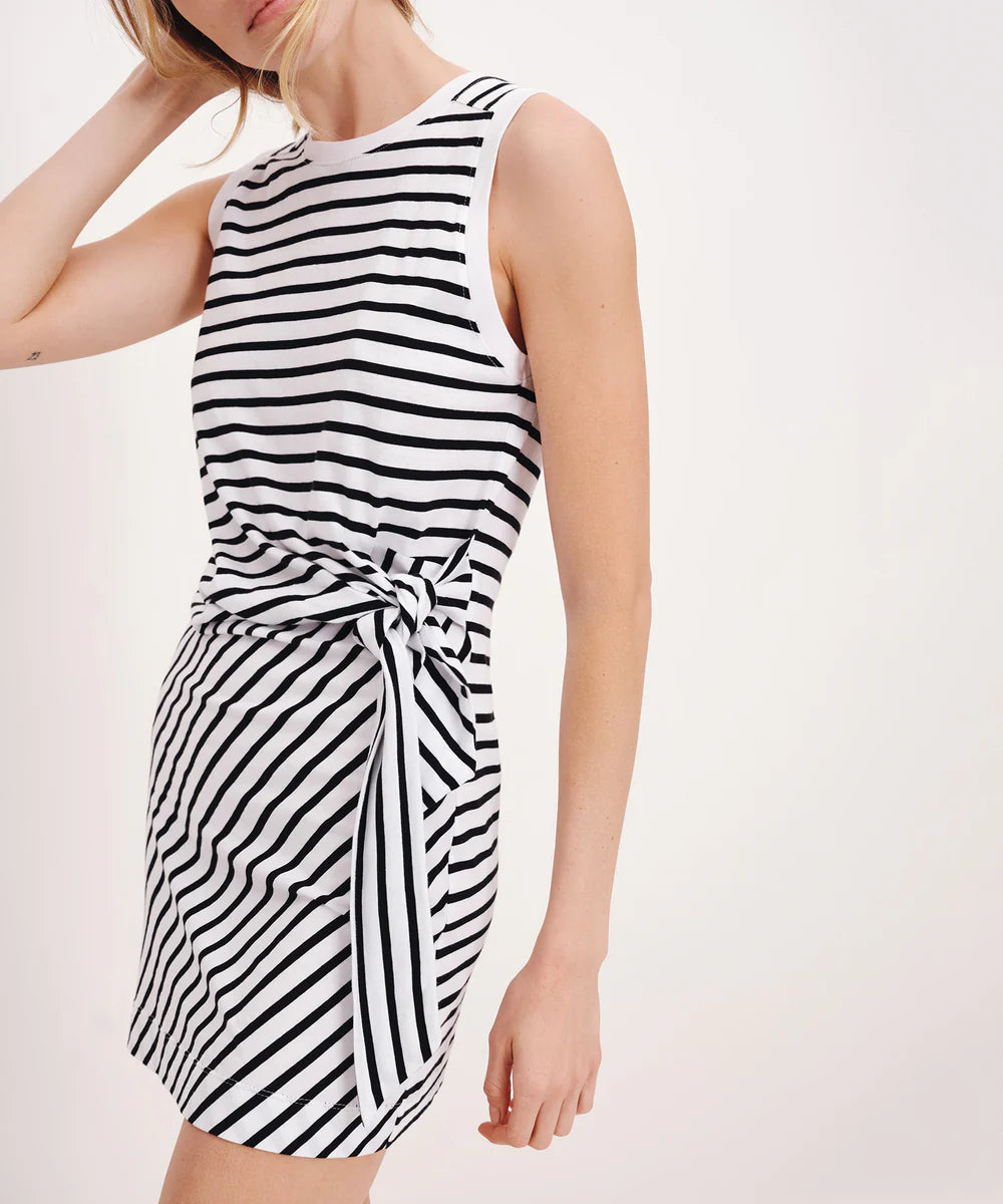 ATM Classic Jersey Stripe White/Black Sleeveless Twist Dress