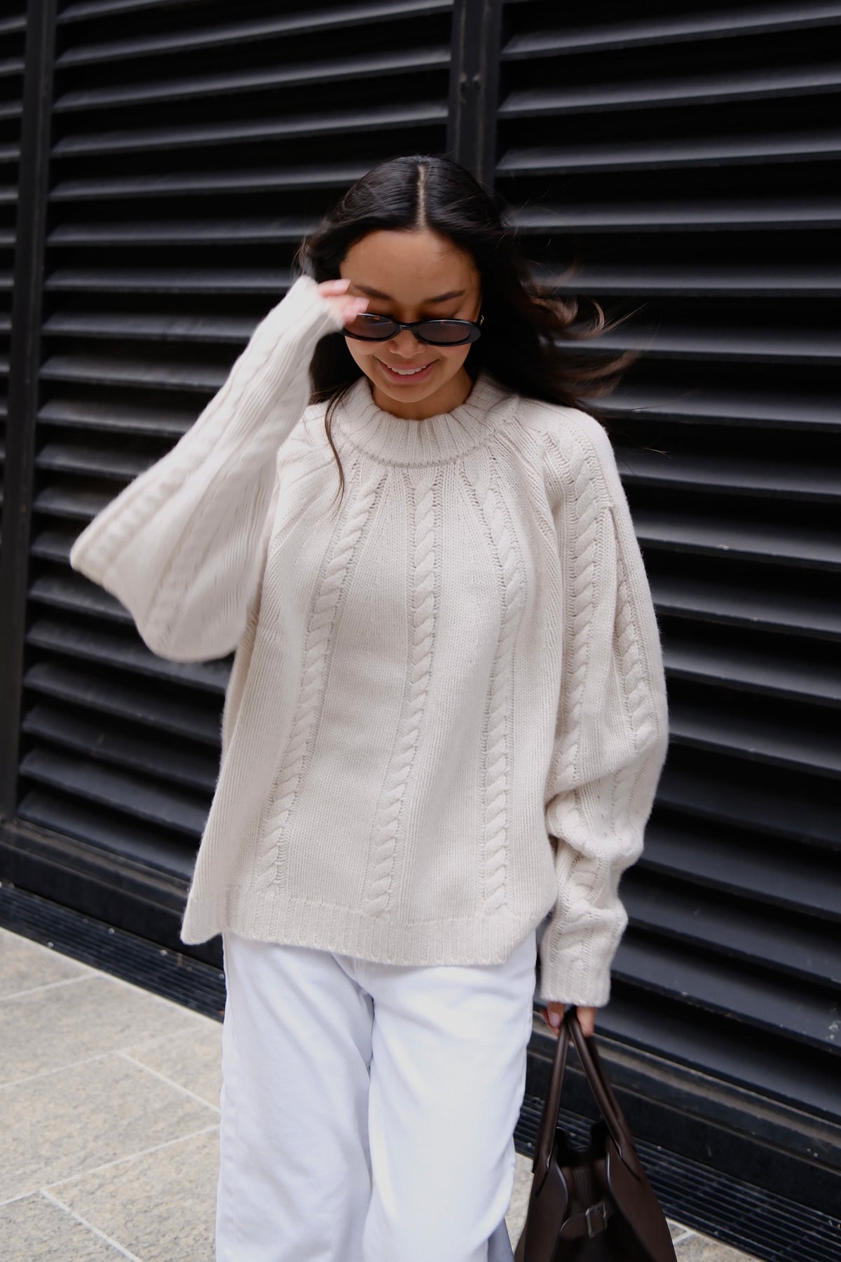 White + Warren Cashmere Blend Raglan Sweater 21878, Ivory, view 1