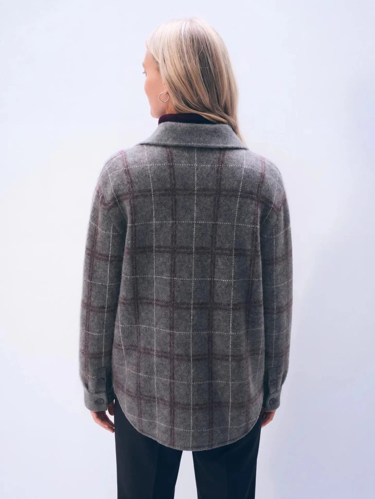 White + Warren Cashmere Blend Shirt Jacket 21986, Dark Steel Heather Combo, view 3