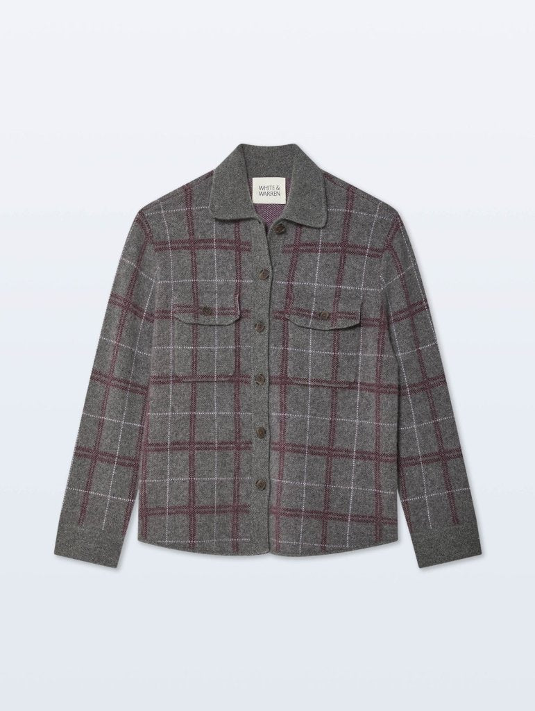 White + Warren Cashmere Blend Shirt Jacket 21986, Dark Steel Heather Combo, view 4
