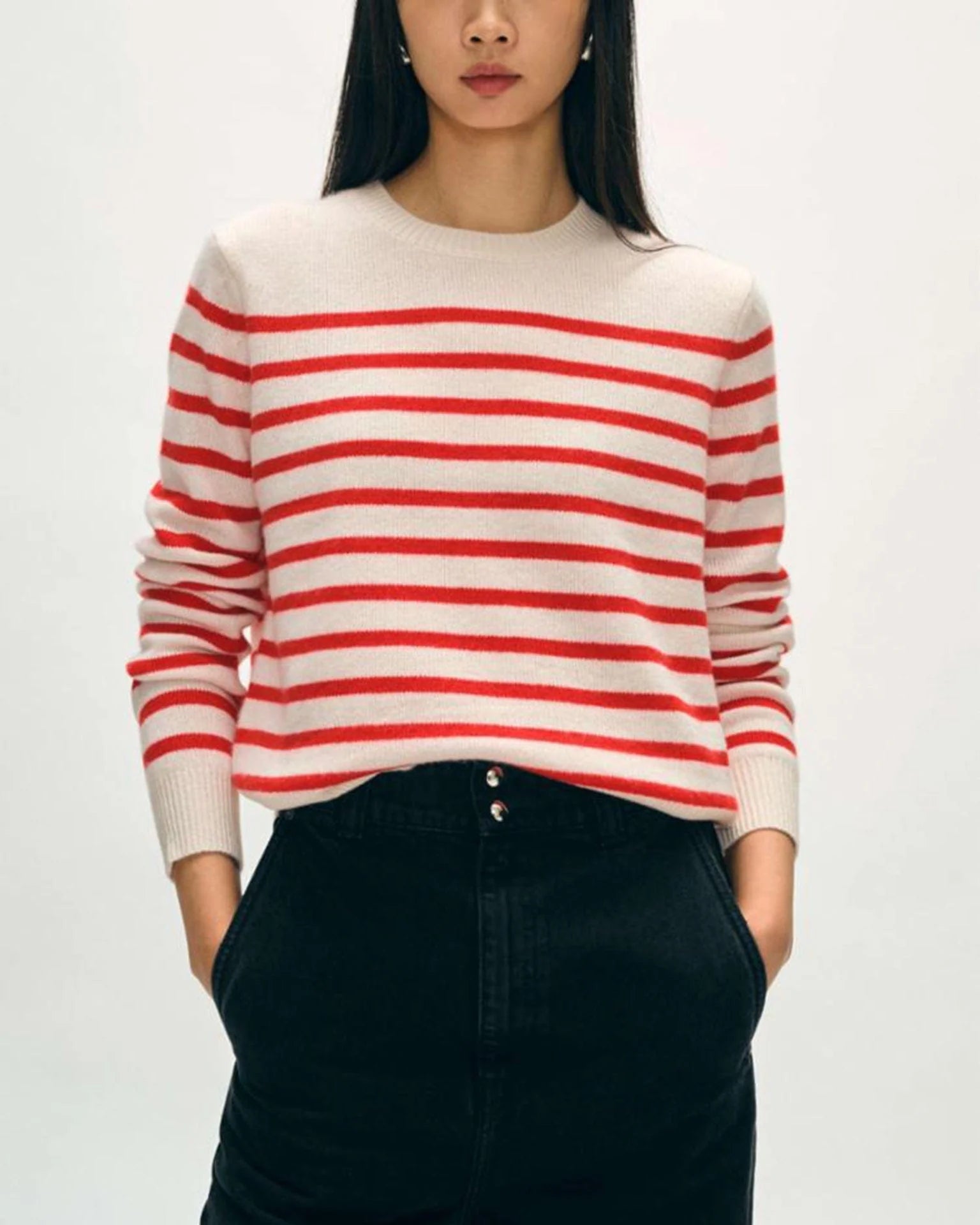 White + Warren Cashmere Striped Crew 21087A