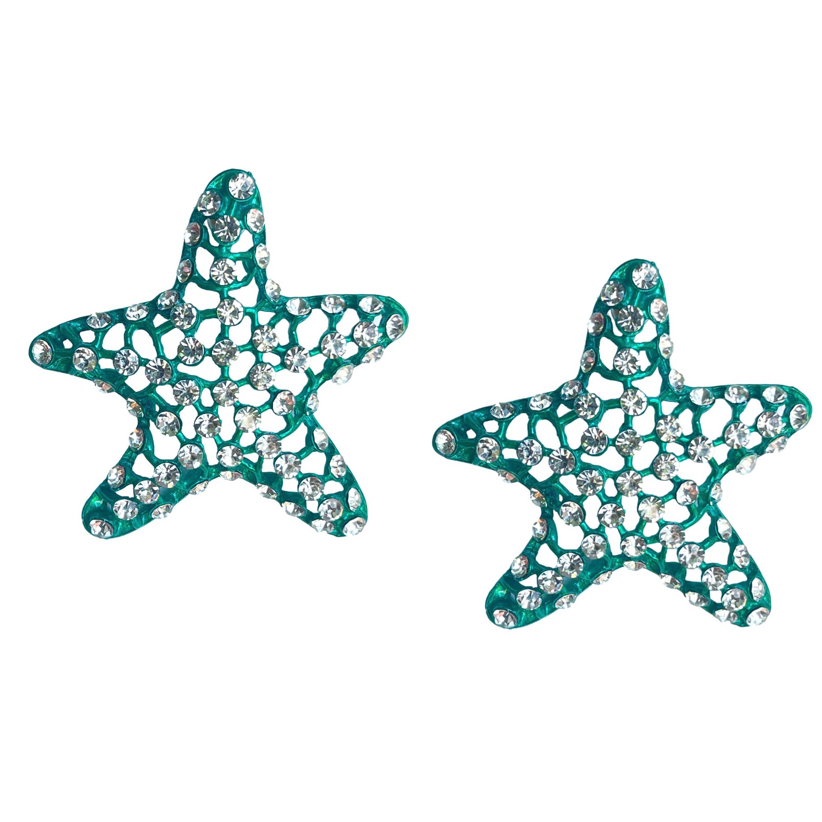 St. Armands Green Rhinestone Starfish Statement Earrings