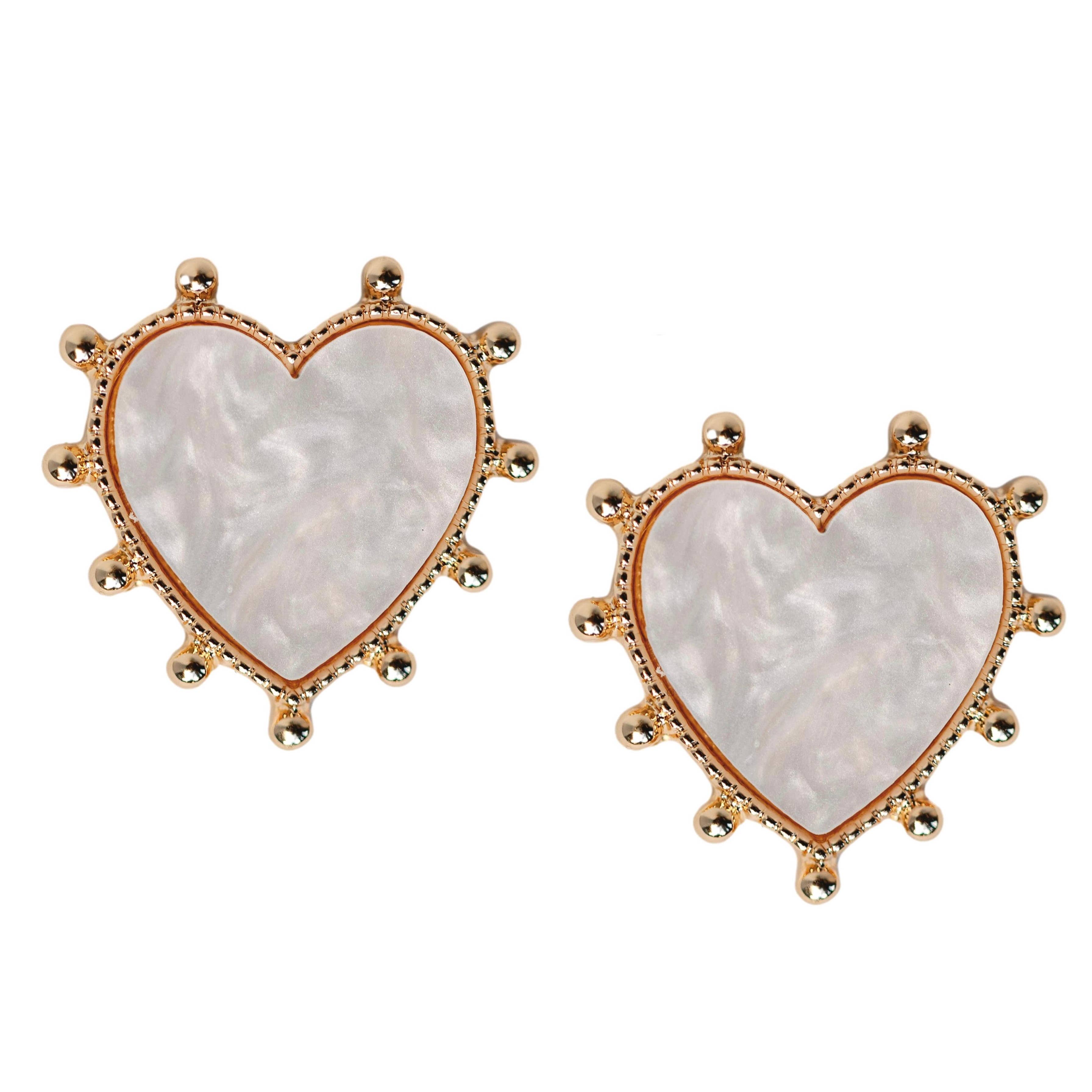 St. Armands Gold Studded Pink Tortoise Heart Earrings