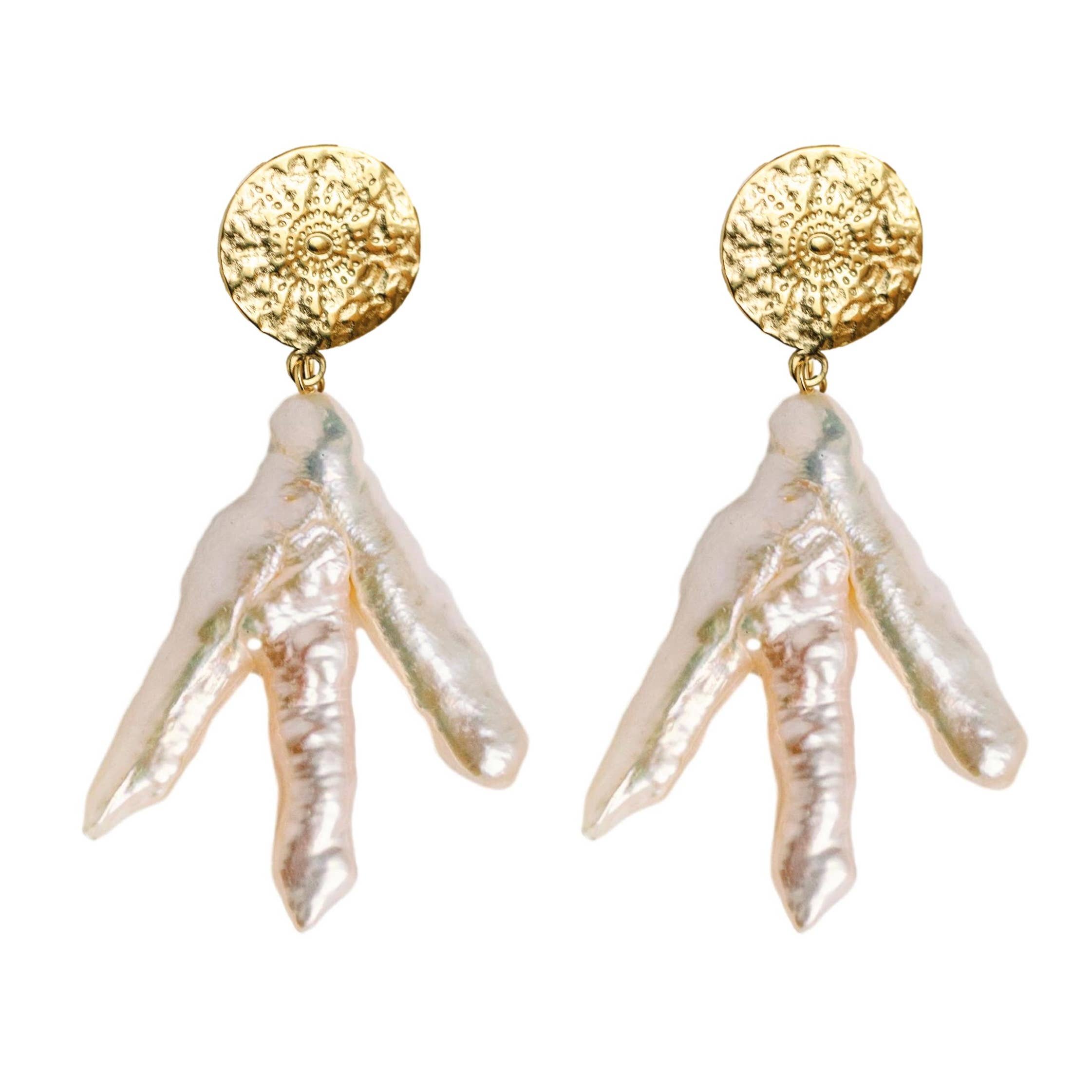 St. Armands Gold Coin & Coral Vintage Statement Earrings