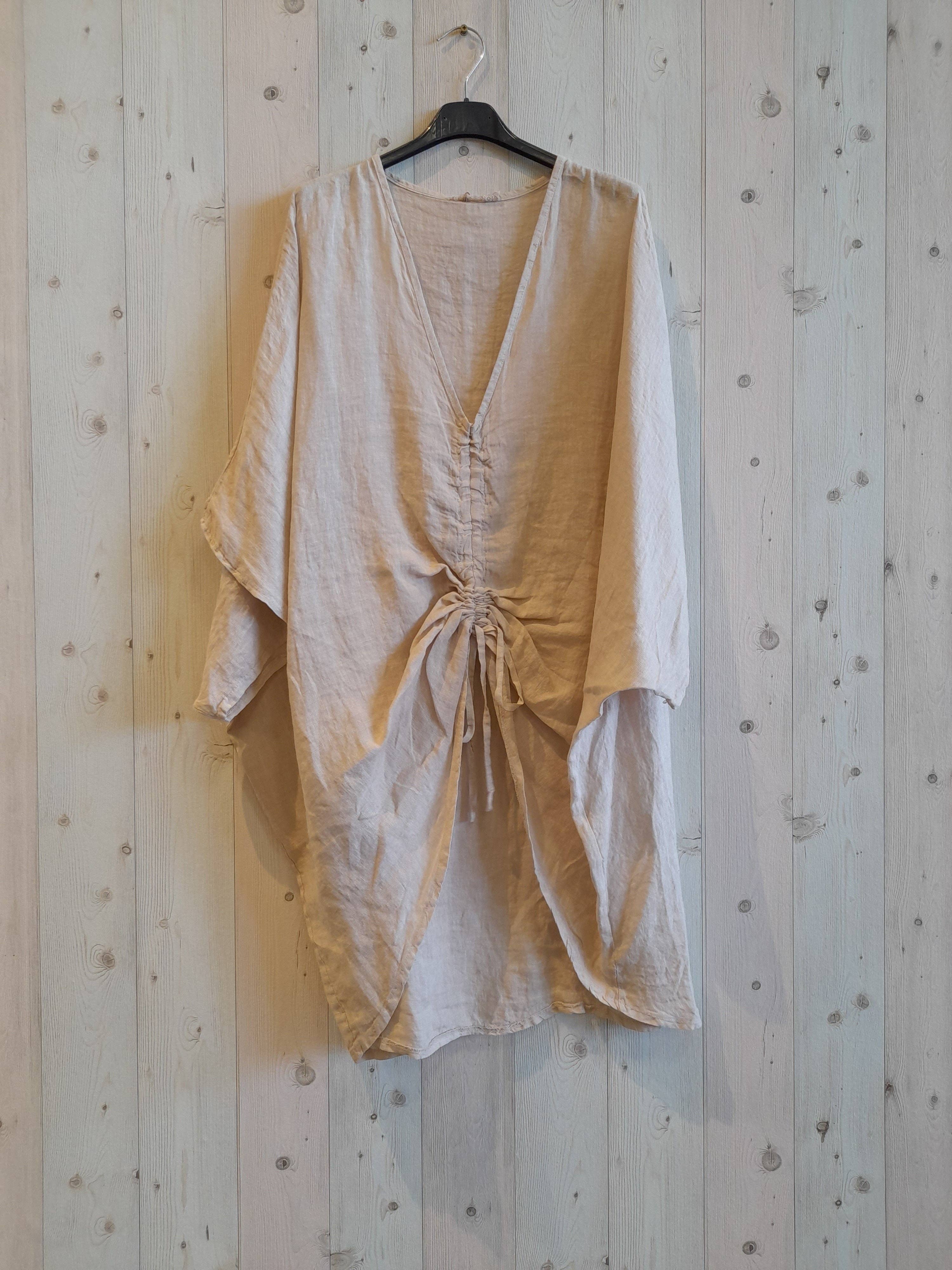 European Linen Collections Ruched Front Linen Oversized Shirt 7069